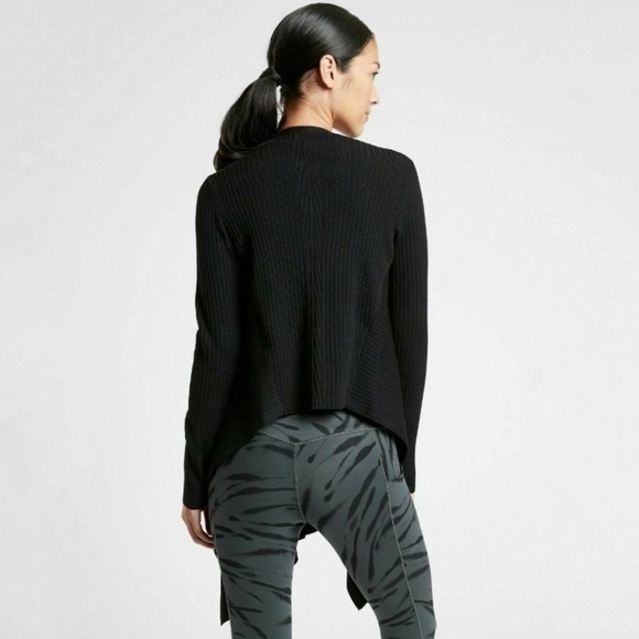 Athleta Solstice Wrap Wool Blend Open Front Cardigan Sweater Black Medium - Picture 3 of 14